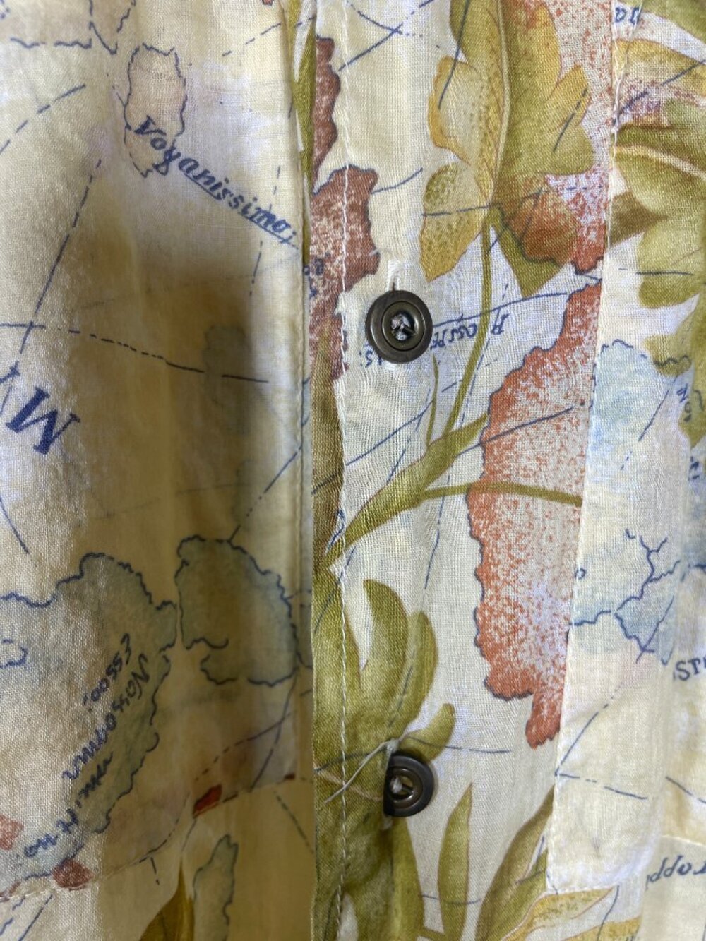 VTG LizWear shirt size M/L sheer World Map print tunic beige long sleeve Cotton! - Picture 2 of 4